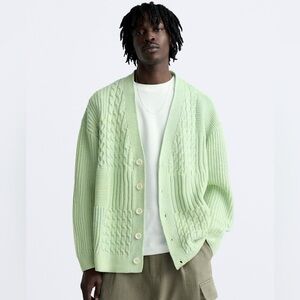NWT Zara Man Green Cardigan Sweater Size L Large